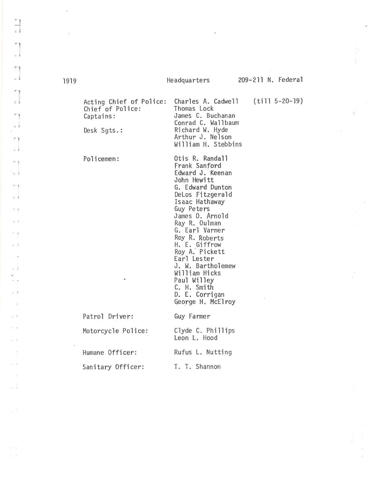 Police roster 1919